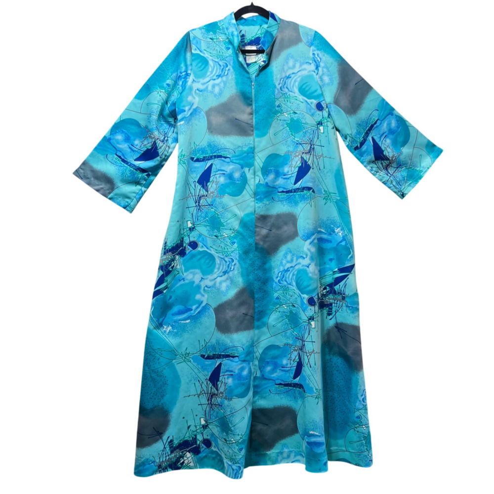 Vintage 60s Montgomery Ward Mid Century Mod Atomic Print Robe House Coat‎ Dress